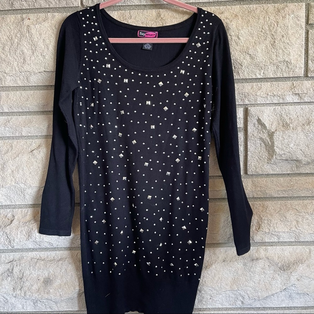 80’s bedazzled embellished long Say What? sweater size large‎